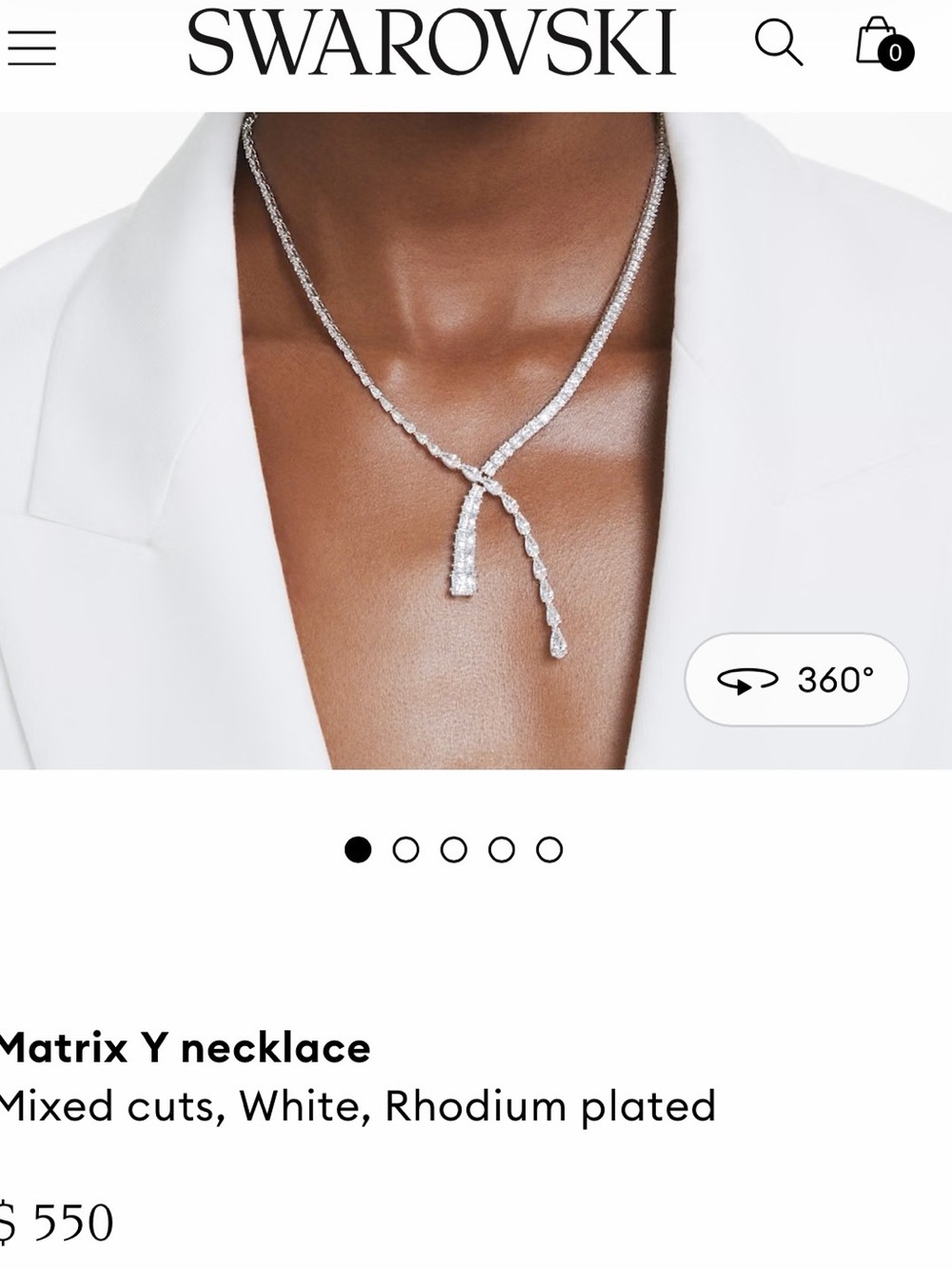 NEW SWarovski Matrix Y White Rhodium Necklace with mixed cut crystals